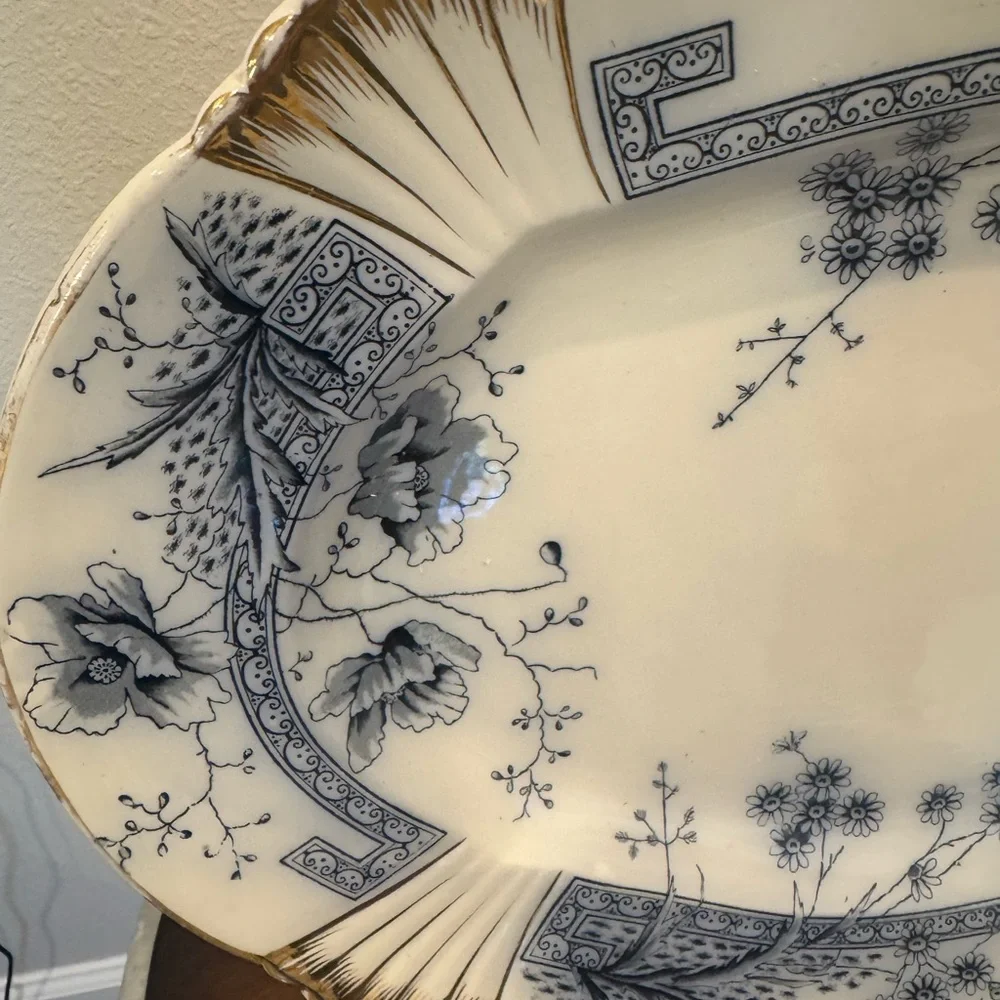 Antique CH & H Tunstall Windsor Blue Flow 17 1/2” Art Deco Serving Platter - Picture 2 of 12